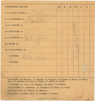 1934 Pittsburgh Pirates & Jimmy Dykes Signed Scorecard With 7 Signatures Including Honus Wagner & Pie Traynor (PSA/DNA)